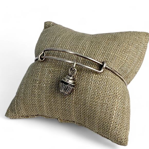 Alex and Ani Cupcake Charm Silver Tone Bangle Bracelet - Picture 1 of 6